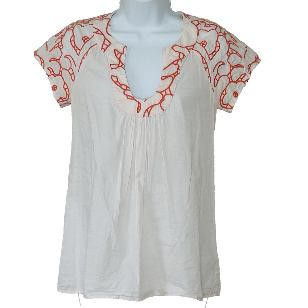 Tabitha Boho Embroidered Top Size 2 Lightweight Cotton‎ Peach Orange